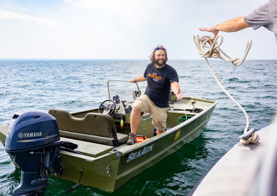 Buffalo State GLC staff working on Lake Erie